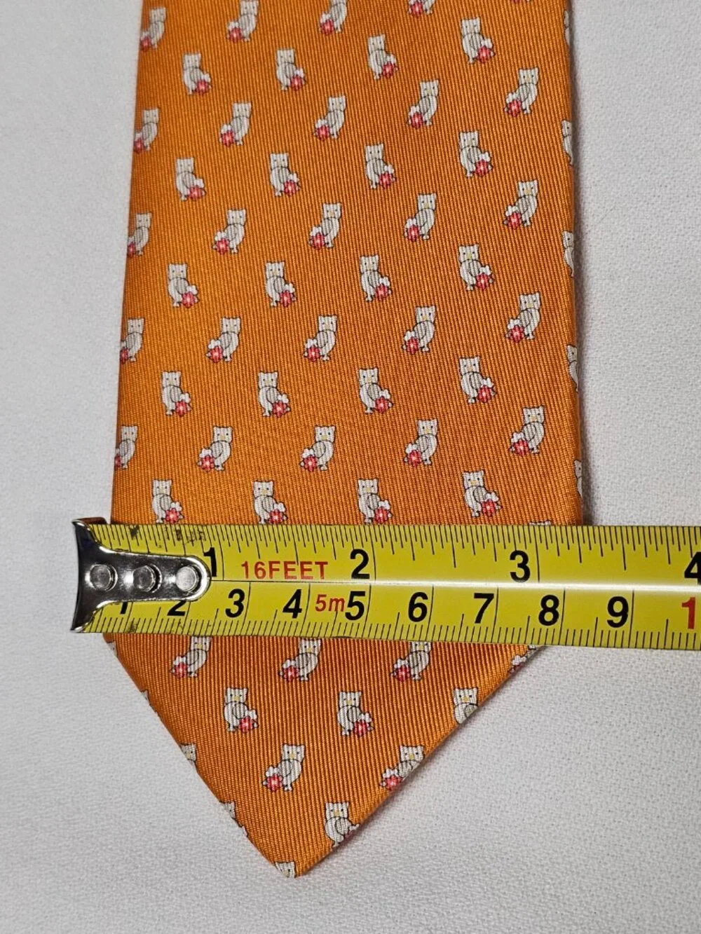 Salvatore Ferragamo Owl Print Men's Silk Tie Orange Background